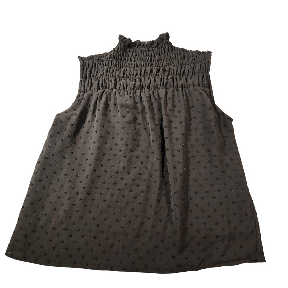 Q‎ + A Los Angeles Sleeveless Top Womens Small Black Smocked Swiss Dot Blouse